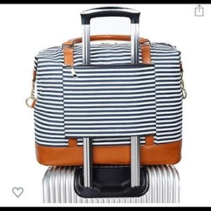 NWT White and Navy Striped Canvas Weekend Tote Bag